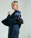 ニコアンティーク 単衣着物 レザー調きもの ネイビー*黒