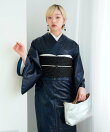 ニコアンティーク 単衣着物 レザー調きもの ネイビー*黒