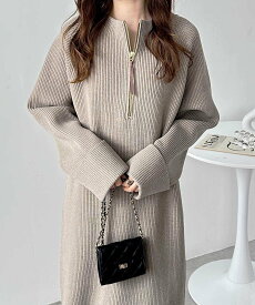 【SALE／35%OFF】GeeRA 前後2WAYハーフジップニットワンピース ジーラ ワンピース・ドレス ワンピース グレー ブラウン ブラック ベージュ