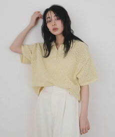 【SALE／35%OFF】LIAN メッシュポロニット リアン トップス ニット ピンク ホワイト ネイビー イエロー ブラウン