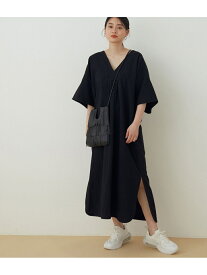 【SALE／60%OFF】ADAM ET ROPE' FEMME 【アウトレット店舗・WEB限定】コットンリネンカフタンドレス アダムエロペ ワンピース・ドレス その他のワンピース・ドレス ブラック ホワイト ブルー【送料無料】