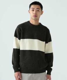 【SALE／40%OFF】BEAMS MEN BEAMS / ライン クルーネック ニット ビームス アウトレット トップス ニット カーキ ネイビー【送料無料】