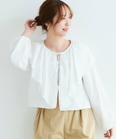 【SALE／20%OFF】le.coeur blanc ラッフルカラーリボンブラウス ルクールブラン トップス シャツ・ブラウス ホワイト グリーン ブルー ネイビー【送料無料】