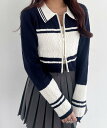 【SALE／50%OFF】Heather 配色WZIPニット ヘザー トップス ニット ネイビー グレー ブラウン