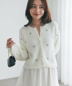 La boutique BonBon 【お気に入り選挙3位!】フェザーヤーンビジュー刺繍ジャケットカーディガン ラブティックボンボン トップス ニット ピンク ホワイト グレー【送料無料】