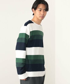 BEAMS HEART MEN BEAMS HEART / クレープ ボーダー クルーネック カットソー ビームス ハート トップス カットソー・Tシャツ グリーン ベージュ【送料無料】