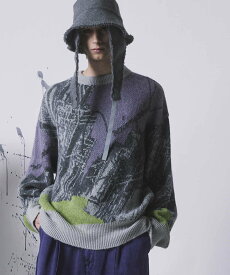 MAISON SPECIAL Airy Mohair Abstract Prime-Over Crew Neck Knit Pullover メゾンスペシャル トップス ニット オレンジ パープル【送料無料】