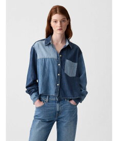 【SALE／40%OFF】GAP (W)クロップド パッチワーク デニムシャツ ギャップ トップス シャツ・ブラウス ブルー【送料無料】