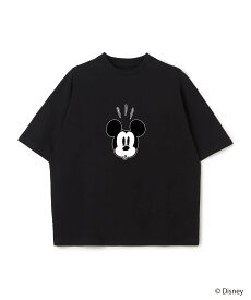 cross marche 【Disney/ディズニー】Mickey Mouse / ミッキーマウスフェイスプリントTシャツ / Over Harf Sleeve T-shirt《UNIS クロスマルシェ トップス カットソー・Tシャツ ブラック ホワイト【送料無料】