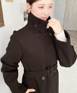 ニットモッサ2WAYアレンジカラーウエストシェイプフレアレディコート ロングコート