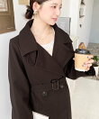 ニットモッサ2WAYアレンジカラーウエストシェイプフレアレディコート ロングコート
