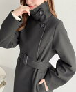 ニットモッサ2WAYアレンジカラーウエストシェイプフレアレディコート ロングコート