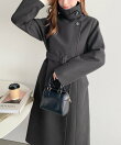 ニットモッサ2WAYアレンジカラーウエストシェイプフレアレディコート ロングコート