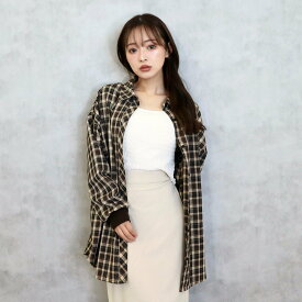 CECIL McBEE 袖口リブエコチェックシャツ セシルマクビー トップス シャツ・ブラウス ブラウン ブラック【送料無料】