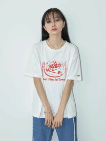 【SALE／50%OFF】earth music&ecology Lee*e.m.a.e PIZZA TEE アースミュージック&エコロジー トップス カットソー・Tシャツ ホワイト グレー ブルー