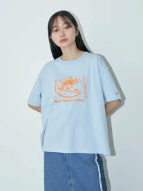 【SALE／50%OFF】earth music&ecology Lee*e.m.a.e PIZZA TEE アースミュージック&エコロジー トップス カットソー・Tシャツ ホワイト グレー ブルー