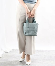 MK MICHEL KLEIN BAG 【2WAY】ブロック編みフェイクレザーラメトート エムケーミッシェルクランバック バッグ トートバッグ ブルー ネイビー ゴールド【送料無料】