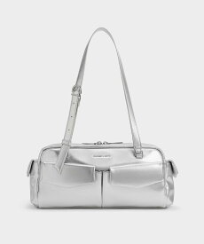 CHARLES & KEITH Rachel レイチェル イロンゲイテッドマルチポケットショルダーバッグ チャールズアンドキース バッグ ショルダーバッグ ブラック ホワイト シルバー レッド【送料無料】