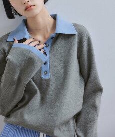 ADAM ET ROPE' FEMME 【WEB限定】・【サステナブル】バイカラーポロニットプルオーバー アダムエロペ トップス ポロシャツ グレー【送料無料】
