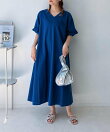 ◎『体型カバー』『ゆったりサイズ』バックリボン ボリューム5分袖ワンピース