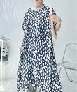 ◎『体型カバー』『ゆったりサイズ』バックリボン ボリューム5分袖ワンピース