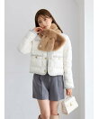 ビジューブローチ付きフェイクファーティペット