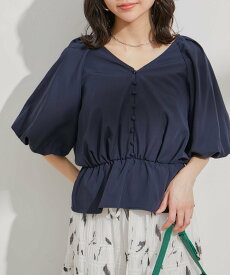 VIS 【WEB店舗先行入荷】バルーンスリーブVネックブラウス ビス トップス シャツ・ブラウス ホワイト グリーン ネイビー【送料無料】