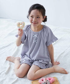 devirock 着心地やわらか フリルパジャマ 子供服 キッズ 女の子 パジャマ 半袖パジャマ 26SS デビロック インナー・ルームウェア パジャマ ピンク ブルー グレー
