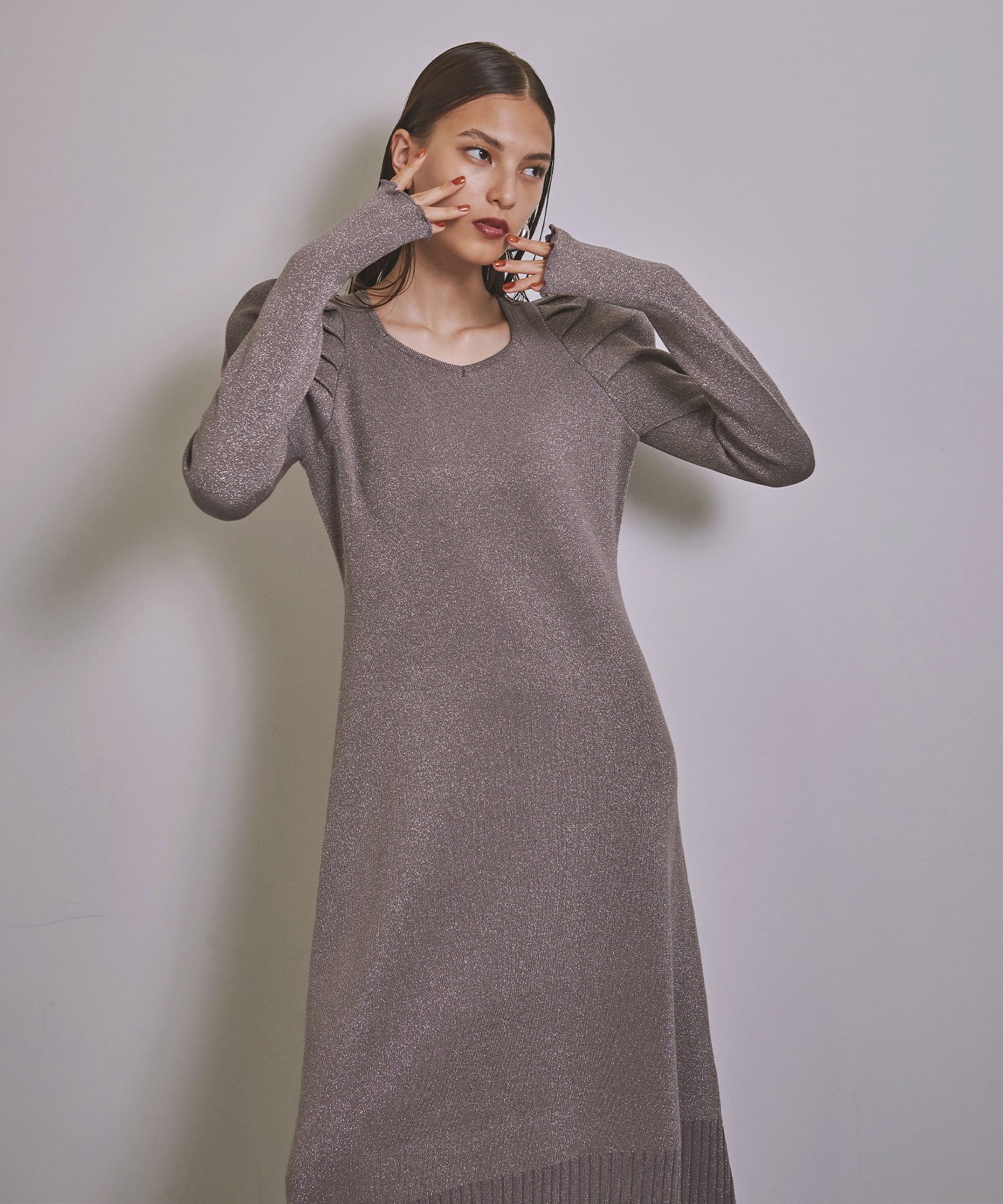 MIELI INVARIANT｜Glitter Tuck Knit Dress | Rakuten Fashion(楽天
