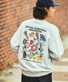 【SALE／20%OFF】FREAK'S STORE NBA 別注 和柄ランダムロゴ クルーネックスウェット 25AW フリークスストア トップス スウェット・トレーナー ネイビー グレー【送料無料】