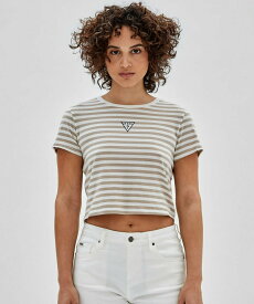 【SALE／50%OFF】GUESS (W)Eco Striped Baby Tee ゲス トップス カットソー・Tシャツ パープル ベージュ