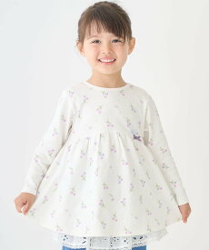 【SALE／20%OFF】petit main 【オーガニック】ペプラム長袖Tシャツ ナルミヤオンライン トップス カットソー・Tシャツ パープル ピンク ホワイト グリーン