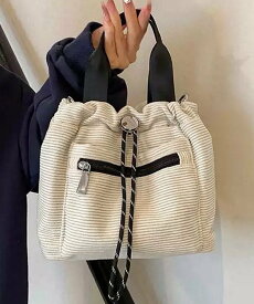 【SALE／30%OFF】miniministore コーデュロイ 巾着ショルダーバッグ小さめ ミニミニストア バッグ ショルダーバッグ ブラック ホワイト ブラウン