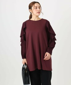 【SALE／20%OFF】eur3 【大きいサイズ】ラッフルスリーブチュニック エウルキューブ ワンピース・ドレス チュニック ワインレッド ブラック【送料無料】