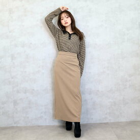 CECIL McBEE リブ無地ナロースカート セシルマクビー スカート ロング・マキシスカート ブラック ホワイト ブラウン