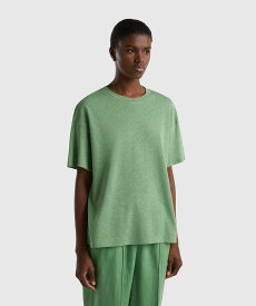 【SALE／65%OFF】BENETTON (UNITED COLORS OF BENETTON.) (W)リネン混半袖Tシャツ・カットソー ベネトン(ユナイテッド カラーズ オブ ベネトン) トップス カットソー・Tシャツ グリーン ネイビー ピンク ベージュ ホワイト