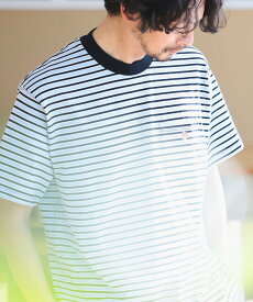 B:MING by BEAMS DANTON / SHORT SLEEVE POCKET T-SHIRT STRIPE ビーミング ライフストア バイ ビームス トップス カットソー・Tシャツ ブルー【送料無料】