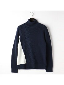 【SALE／30%OFF】COMME CA MEN エクストラファインメリノウール ケーブルタートルネックセーター コムサメン ニット ニットその他 ネイビー ブラック【送料無料】