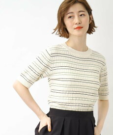 【SALE／22%OFF】grove アイレットボーダープルオーバー グローブ トップス ニット ホワイト グリーン ネイビー