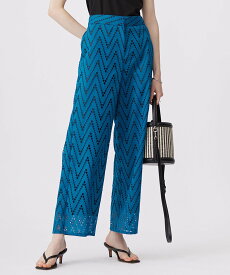 【SALE／30%OFF】ICB 【洗える】 ヘリンボーンエンブロイダリー ワイドストレートパンツ アイシービー パンツ その他のパンツ ブルー ブラック【送料無料】