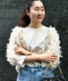 【SALE／50%OFF】le.coeur blanc TORRAZZO DONNA袖チュールブラウス ルクールブラン トップス シャツ・ブラウス ブラック ホワイト【送料無料】