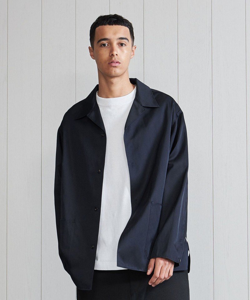 H＞COTTON SILK NAVY WRAP COVERALL JACKET-