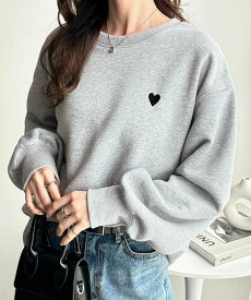 【SALE／20%OFF】GeeRA ハート刺しゅう裏起毛スウェット ジーラ トップス スウェット・トレーナー ホワイト グレー ブラック ネイビー