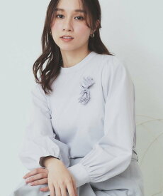 【SALE／50%OFF】index コサージュ付きタックパフブラウス【洗濯機洗い可/イージーアイロン】 インデックス トップス シャツ・ブラウス グレー ブルー ホワイト