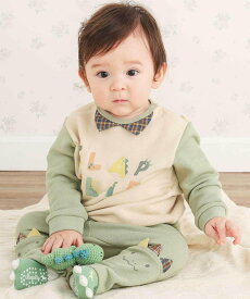SLAP SLIP BABY フロントプリントトレーナー+恐竜ヒザ切り替えボトムセットアップベビー(70~80cm) ベベ オンライン ストア マタニティウェア・ベビー用品 ベビートップス ブルー グリーン【送料無料】