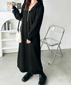 【SALE／35%OFF】GeeRA ハーフジップ裏起毛パーカーワンピース ジーラ ワンピース・ドレス ワンピース ブラウン ブラック グレー ホワイト