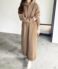 【SALE／20%OFF】GeeRA ハーフジップ裏起毛パーカーワンピース ジーラ ワンピース・ドレス ワンピース ブラウン ブラック グレー ホワイト