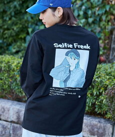 TIMELY WARNING 【SELFIE GIRL】イラストバックプリントビックシルエットロンT ナバル トップス カットソー・Tシャツ ブラック ホワイト