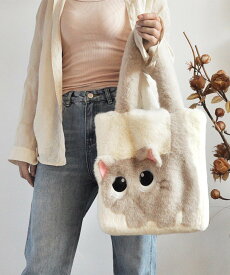 【SALE／30%OFF】miniministore ファートートバッグ ふわふわ 猫柄鞄秋冬 ミニミニストア バッグ トートバッグ ブラウン グリーン ホワイト グレー ピンク