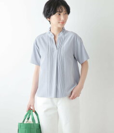 【SALE／31%OFF】NEWYORKER WOMEN ヴィンテージクロス スタンドカラーピンタックブラウス ニューヨーカー トップス シャツ・ブラウス ホワイト ブルー【送料無料】